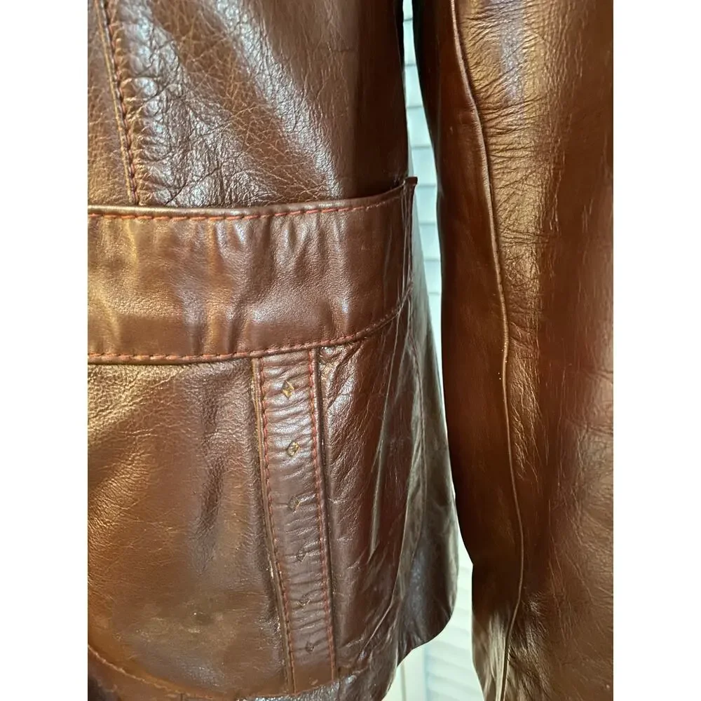 Vintage Etienne‎ Aigner Women’s Oxblood Red Leather Blazer Jacket 1970s Burgundy